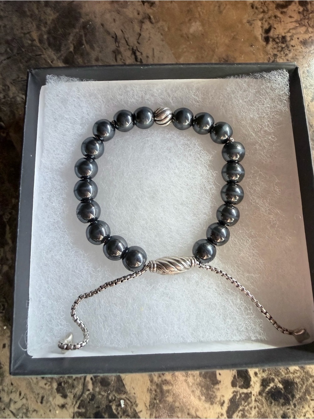 David Yurman Hematite Sterling Silver Spiritual Beaded Bracelet